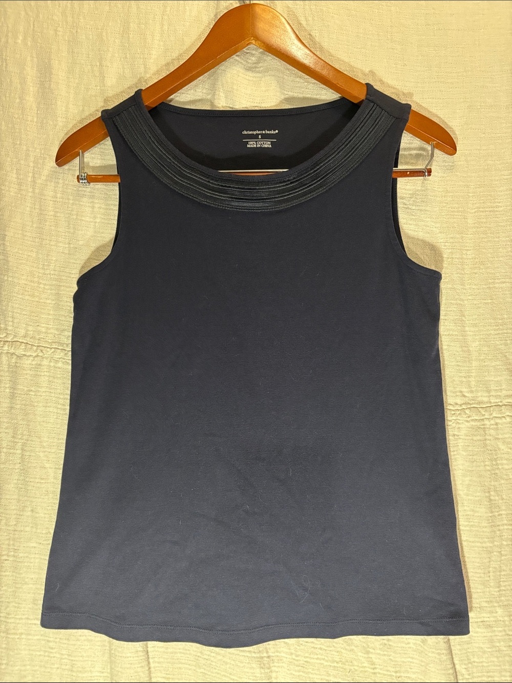 Christopher & Banks Navy Sleeveless Tank with Ribbed Crew Neck 100% Cotton